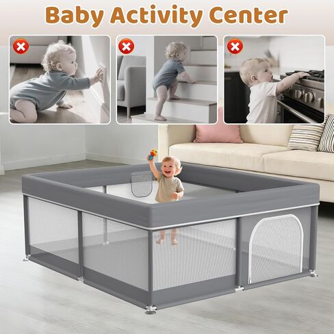Baby Playpen 50x50 for Toddlers - All-Wrapped Safety Play Yard for Babies with 2 Pull Rings - Large Play Pen for Indoor & Outdoor Activity, Sturdy Toddler Fence with Soft Breathable Mesh in Saudi Arabia