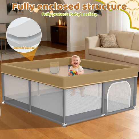 Baby Playpen 50x50 for Toddlers - All-Wrapped Safety Play Yard for Babies with 2 Pull Rings - Large Play Pen for Indoor & Outdoor Activity, Sturdy Toddler Fence with Soft Breathable Mesh in Saudi Arabia