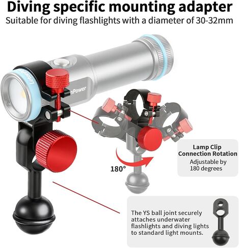 1-inch Ball Head to YS Clip-on Underwater Light Adapter for Tynny-13FD Underwater Light, Suitable for Underwater Photography in Saudi Arabia