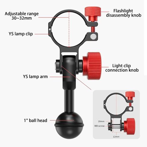 1-inch Ball Head to YS Clip-on Underwater Light Adapter for Tynny-13FD Underwater Light, Suitable for Underwater Photography in Saudi Arabia