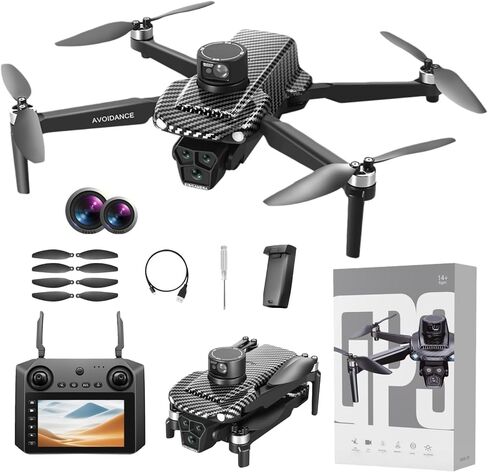 GPS Remote Control Drone, 4K HD Camera Quadcopter, 7.4V 3000mAh Standard Battery, 4.5-Inch FPV Screen, 5G Real-Time Transmission, Laser Obstacle Avoidance, Brushless Motor, Optical Flow Positioning, LED Lights, Altitude Hold & Intelligent Hover, One-Butto in Kuwait