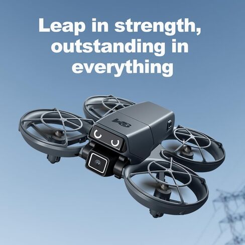 Cute Mini Beginner Camera Drone, 720P HD FPV RC Quadcopter. Equipped with standard battery for extended flight time and more fun. Features glowing eye LED lights & flashing tail lights, intelligent obstacle avoidance, optical flow positioning, 90° adjusta in Kuwait