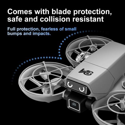 Cute Mini Beginner Camera Drone, 720P HD FPV RC Quadcopter. Equipped with standard battery for extended flight time and more fun. Features glowing eye LED lights & flashing tail lights, intelligent obstacle avoidance, optical flow positioning, 90° adjusta in Kuwait