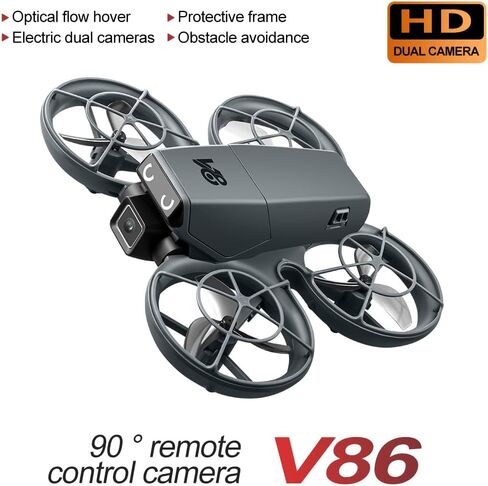 Cute Mini Beginner Camera Drone, 720P HD FPV RC Quadcopter. Equipped with standard battery for extended flight time and more fun. Features glowing eye LED lights & flashing tail lights, intelligent obstacle avoidance, optical flow positioning, 90° adjusta in Kuwait