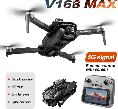 GPS Foldable Quadcopter Drone, 4K Dual Cameras & 4.5" Large-Screen Remote Controller | Infrared Obstacle Avoidance, LED Night Lights, Brushless Motors, Standard Rechargeable Battery, Wi-Fi FPV Real-Time Transmission, Altitude Hold, GPS Auto Return & Follo in Kuwait