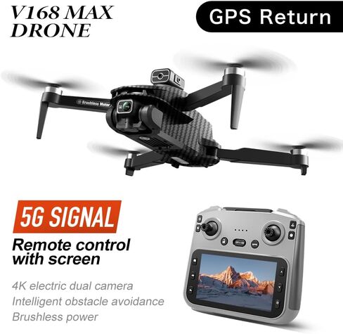 GPS Foldable Quadcopter Drone, 4K Dual Cameras & 4.5" Large-Screen Remote Controller | Infrared Obstacle Avoidance, LED Night Lights, Brushless Motors, Standard Rechargeable Battery, Wi-Fi FPV Real-Time Transmission, Altitude Hold, GPS Auto Return & Follo in Kuwait