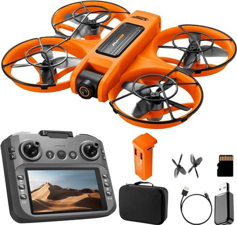 Large Screen Remote Control Drone (4.92in), Mini Quadcopter with Dual Cameras, Standard Configuration Battery, 360° Flips, Full Propeller Anti-Collision Guard, Brushless Motor, Altitude Hover & Optical Flow Positioning, RC Aircraft for Adults, Beginners in Kuwait