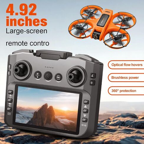 Large Screen Remote Control Drone (4.92in), Mini Quadcopter with Dual Cameras, Standard Configuration Battery, 360° Flips, Full Propeller Anti-Collision Guard, Brushless Motor, Altitude Hover & Optical Flow Positioning, RC Aircraft for Adults, Beginners in Kuwait