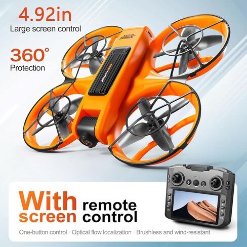 Large Screen Remote Control Drone (4.92in), Mini Quadcopter with Dual Cameras, Standard Configuration Battery, 360° Flips, Full Propeller Anti-Collision Guard, Brushless Motor, Altitude Hover & Optical Flow Positioning, RC Aircraft for Adults, Beginners in Kuwait