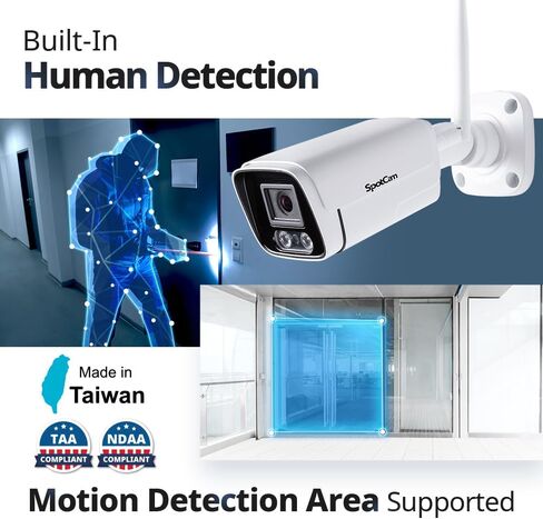 SpotCam BCW1 2K Cloud AI Spotlight WiFi Business Bullet IP Camera, Indoor/Outdoor, Two Way Audio, Night Vision, Human Detection, IP66, Support SD Card, Free 24 Hour Cloud Recording, Made in Taiwan in Saudi Arabia