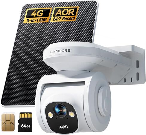 4G LTE Cellular Security Cameras Wireless Outdoor, 2.5K No WiFi Solar Powered Surveillance Camera for Home Security, PTZ AI Tracking Color Night Vision, SIM/64GB SD Card, Coldproof, AOR 24/7 Recording in Saudi Arabia