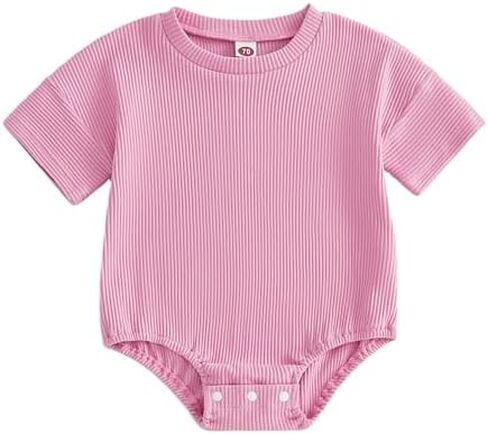 Baby Summer Bubble Romper Boy Girl Short Sleeve Cotton Bodysuit | Infant Oversize Top Romper, Summer Ribber T-shirt Bodysuit for Babies, Plain One-piece Clothes, Casual Baby Clothing in Saudi Arabia