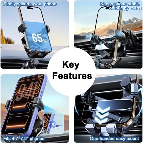 REVXON Car Phone Mount for BMW X3 E83 F25 F97 G01 20i 20d, Car Vent Phone Mount with Hook Tail Clip, Dual 360° Adjustment, One-Hand Operation, Stable Grip, Fits 4.7–7.2 in Phones in Kuwait