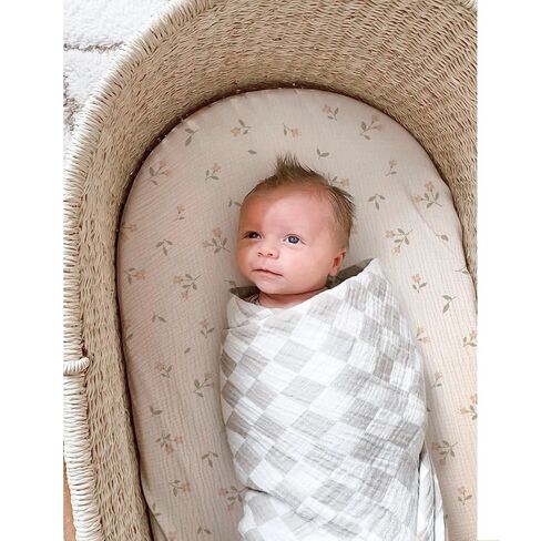 MairMore 2 Pack Muslin Baby Bassinet Sheets for Boys and Girls | Soft & Breathable, 100% Cotton, Full Elastic Fit, for Oval, Rectangle, Hourglass Bassinet Mattress Pads (Pink Blossom) in Saudi Arabia