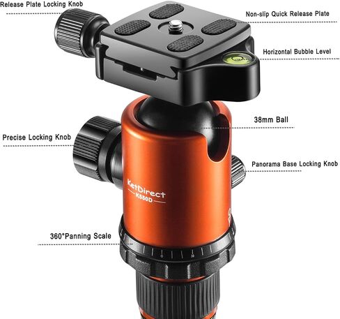 Camera Tripod, KetDirect Aluminium Compact Lightweight Professional Camera Tripods for Cameras monopod with 360 Degree Ball Head and Carry Case for Canon Nikon Sony Olympus DSLR Cameras(Orange) in Saudi Arabia