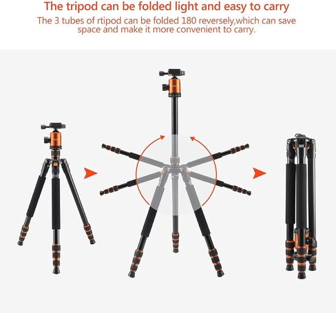 Camera Tripod, KetDirect Aluminium Compact Lightweight Professional Camera Tripods for Cameras monopod with 360 Degree Ball Head and Carry Case for Canon Nikon Sony Olympus DSLR Cameras(Orange) in Saudi Arabia
