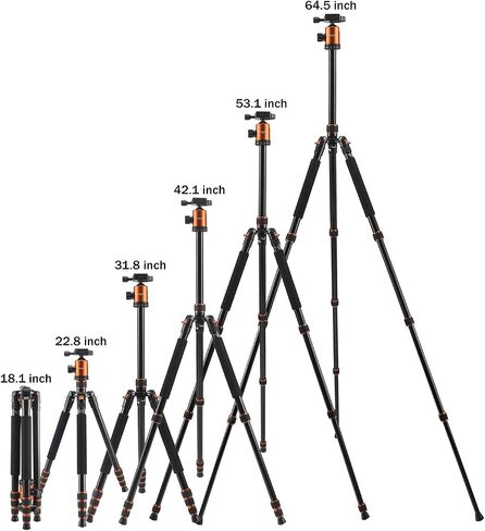 Camera Tripod, KetDirect Aluminium Compact Lightweight Professional Camera Tripods for Cameras monopod with 360 Degree Ball Head and Carry Case for Canon Nikon Sony Olympus DSLR Cameras(Orange) in Saudi Arabia