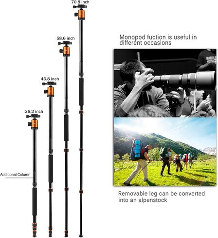 Camera Tripod, KetDirect Aluminium Compact Lightweight Professional Camera Tripods for Cameras monopod with 360 Degree Ball Head and Carry Case for Canon Nikon Sony Olympus DSLR Cameras(Orange) in Saudi Arabia