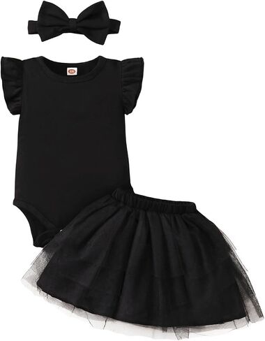 Baby Girl Sleeveless Tutu Romper Dress Set 0-18M | Ruffle romper tulle dresses, 4-layer tulle tutu skirt, bow headband included, Soft cotton blend, breathable summer outfit in Saudi Arabia