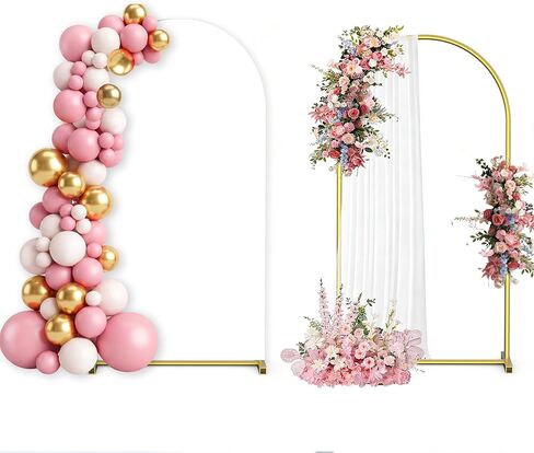Arch Backdrop Stand and Cover Set, 6FT Arch Stand with White Cover | Gold Metal Arch Backdrop with Cover for Wedding, Birthday, Party, Baby Shower, Graduation, Ceremony Decor, Easy Assembly in Saudi Arabia