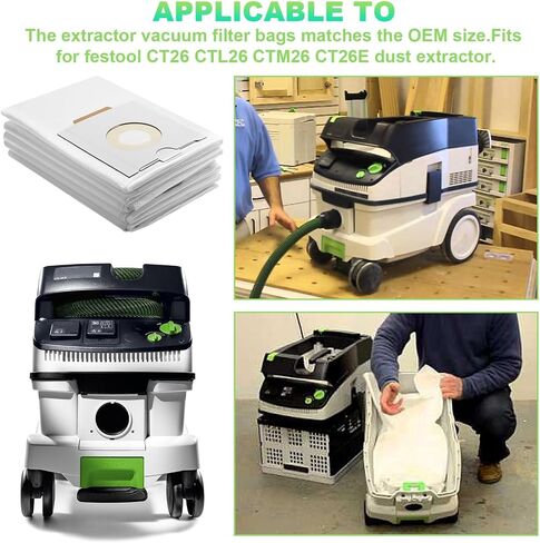 5-Pack Filter Bags Compatible with Festool CT26 CT36 | 5-pack replacement dust bags for Festool CT 26/36/CTM 26 E extractors. Tear-resistant material. Fits 496187/496186/577084. in Saudi Arabia