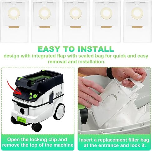 5-Pack Filter Bags Compatible with Festool CT26 CT36 | 5-pack replacement dust bags for Festool CT 26/36/CTM 26 E extractors. Tear-resistant material. Fits 496187/496186/577084. in Saudi Arabia