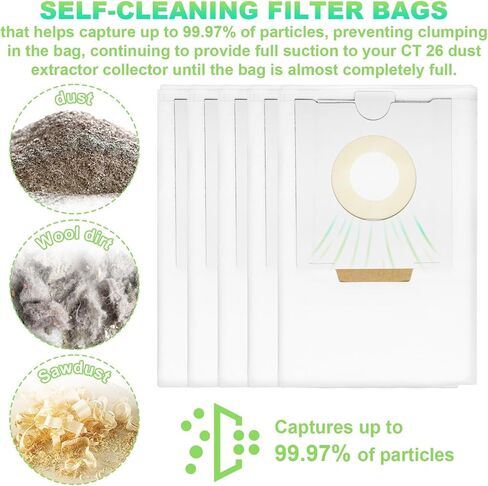5-Pack Filter Bags Compatible with Festool CT26 CT36 | 5-pack replacement dust bags for Festool CT 26/36/CTM 26 E extractors. Tear-resistant material. Fits 496187/496186/577084. in Saudi Arabia
