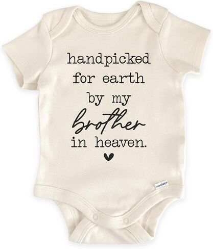 Handpicked For Earth By My Brother In Heaven Bodysuit (0-3 Months, Natural) | Religious Sibling Baby Outfit, Guardian Angel Reveal, Memorial Newborn Clothes, Neutral Photo Prop, Pregnancy Announcement in Kuwait