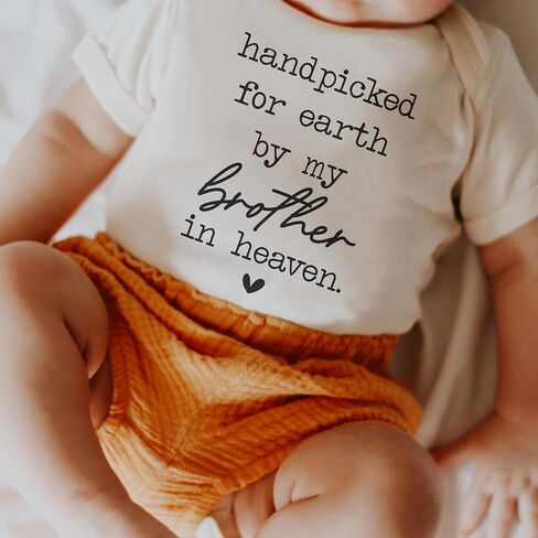 Handpicked For Earth By My Brother In Heaven Bodysuit (0-3 Months, Natural) | Religious Sibling Baby Outfit, Guardian Angel Reveal, Memorial Newborn Clothes, Neutral Photo Prop, Pregnancy Announcement in Kuwait