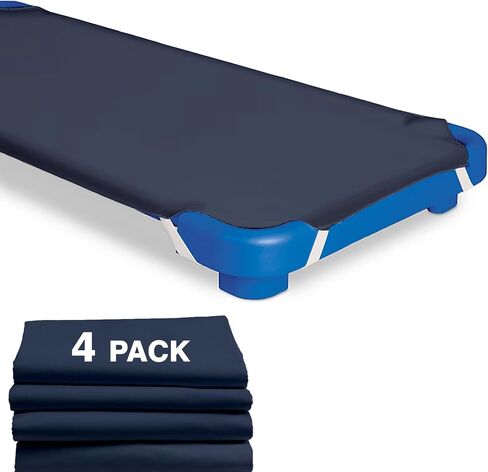 Daycare Cot Sheets 4-Pack, 22"x40", Navy Blue | Elastic corner loops, microfiber fabric, fade-resistant, shrink-resistant, fits standard daycare cots, machine washable in Kuwait