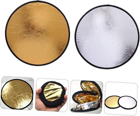 Toddmomy 2pcs Portable Photography Reflector 30cm Mini Round Light Reflector Disc Silver Gold Double-Sided Photo for Studio and Outdoor Portrait Lighting in Kuwait