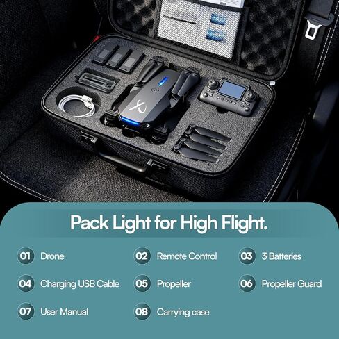 Falcon X 4K Camera Drone with Built-In Screen Remote Controller, WiFi FPV Foldable Quadcopter with 3 Batteries & Carrying Case – Beginner-Friendly Drone for Adults in Saudi Arabia