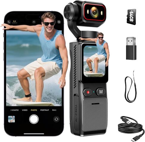 4K Pocket Vlogging Camera Wifi, Portable Handheld POV Cam with64G | 4k HD Recording, 1.69Inch Color Touchscreen, 6-Axis Image Stabilization, 150° Wide-Angle Lens,Content Creator Cam for Travel in Saudi Arabia