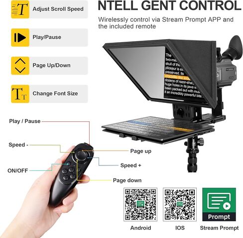 16" Teleprompter for Tablet DSLR Camera with APP Remote | Aluminum Alloy Design, Quick Setup, iOS & Android Compatible, Bluetooth Remote Control for Video Creation & Live Streaming in Saudi Arabia