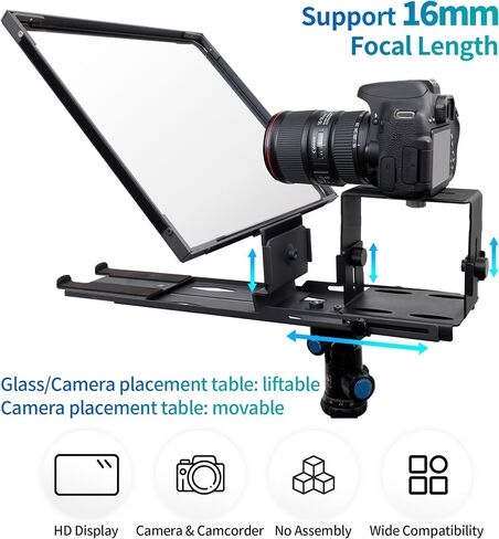 16" Teleprompter for Tablet DSLR Camera with APP Remote | Aluminum Alloy Design, Quick Setup, iOS & Android Compatible, Bluetooth Remote Control for Video Creation & Live Streaming in Saudi Arabia
