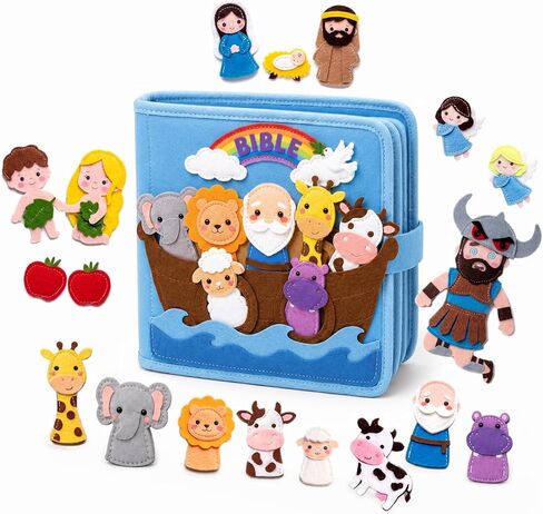 Bible Quiet Book, Felt Busy Book for Toddlers 1-3, Baptism Gifts | 7 Bible stories, Noah's Ark, Montessori toys, sensory play, soft felt pages, church toy, toddler travel toy, christening gift in Saudi Arabia