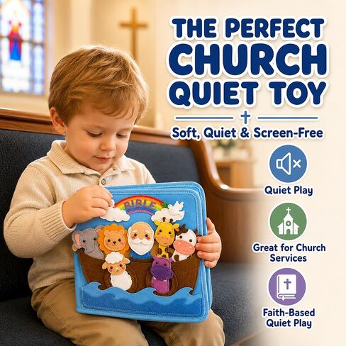 Bible Quiet Book, Felt Busy Book for Toddlers 1-3, Baptism Gifts | 7 Bible stories, Noah's Ark, Montessori toys, sensory play, soft felt pages, church toy, toddler travel toy, christening gift in Saudi Arabia
