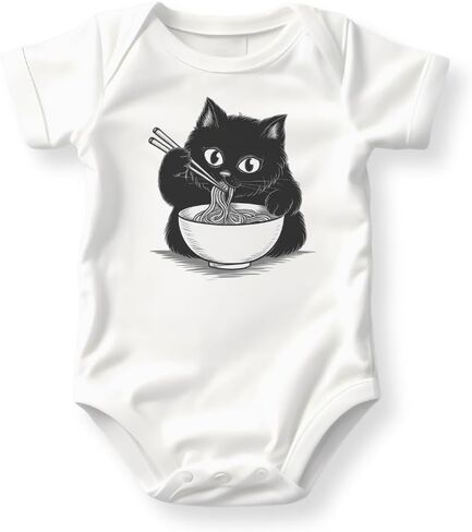 Ramen Cat Baby Bodysuit, Cute Black Cat Graphic Tee for Children, Cat Lovers Outfit, Baby Clothes in Saudi Arabia