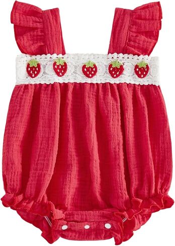 Newborn Baby Girl Summer Clothes Starwberry Romper Flutter Sleeve Bodysuit Cute Infant One Piece Jumpsuit Outfit in Saudi Arabia