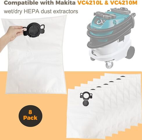 W107418353 8 Pack Vacuum Filter Bags, Dust Vacuum Bags Compatible with Makita VC4210L VC4210M Wet/Dry HEPA Vacuum, Replace W107418351 in Kuwait
