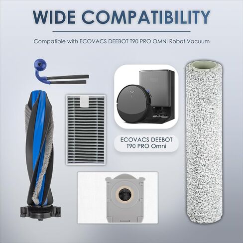 (20 Pack) Replacement Accessories for ECOVACS DEEBOT T90 PRO OMNI, T90 OMNI, X9S PRO OMNI, X12 PRO Omni, Yeedi M16 Infinity, 1 Roller Brush, 2 Roller Mops, 6 Side Brushes, 6 Dust Bags, 5 HEPA Filters in Saudi Arabia