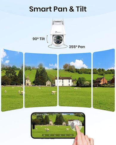 6 Pack Wireless Solar Security Cameras for Home Outdoor | 2K 360° View, Color Night Vision, 2.4Ghz WiFi Only, AI Detection & 2-Way Audio, Alexa/Google Compatible in Kuwait