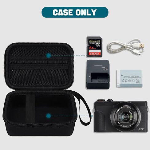 Case for Canon G7X Mark III II/ SX740/730/720 HS Digital Camera, Black | Protective Carrying Bag, Shockproof EVA Shell, Accessory Storage Zip Pocket, Compact Portable, Travel & Photography Use in Kuwait