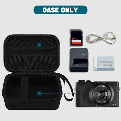 Case for Canon G7X Mark III II/ SX740/730/720 HS Digital Camera, Black | Protective Carrying Bag, Shockproof EVA Shell, Accessory Storage Zip Pocket, Compact Portable, Travel & Photography Use in Kuwait