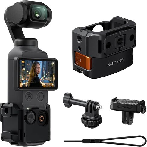 AMAZEAR Protective Cage for DJI OSMO Pocket 4P/4/3/Xtra Muse Accessories, Metal Case Multifunction Frame Expansion with Quick Mount Bracket, Wrist Strap, Hot-Shoe for GoPro Adapter, Midnight in Saudi Arabia
