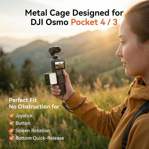 AMAZEAR Protective Cage for DJI OSMO Pocket 4P/4/3/Xtra Muse Accessories, Metal Case Multifunction Frame Expansion with Quick Mount Bracket, Wrist Strap, Hot-Shoe for GoPro Adapter, Midnight in Saudi Arabia