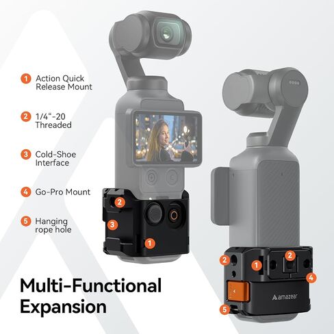 AMAZEAR Protective Cage for DJI OSMO Pocket 4P/4/3/Xtra Muse Accessories, Metal Case Multifunction Frame Expansion with Quick Mount Bracket, Wrist Strap, Hot-Shoe for GoPro Adapter, Midnight in Saudi Arabia
