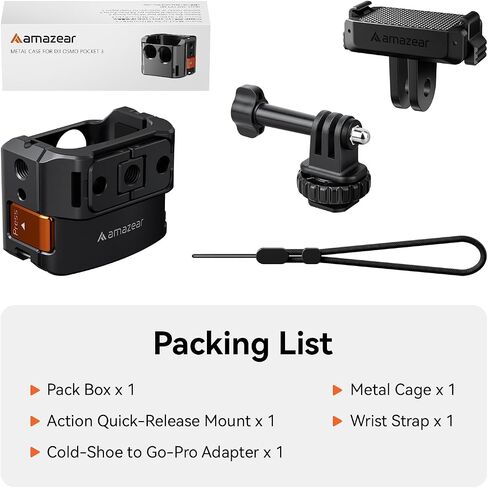 AMAZEAR Protective Cage for DJI OSMO Pocket 4P/4/3/Xtra Muse Accessories, Metal Case Multifunction Frame Expansion with Quick Mount Bracket, Wrist Strap, Hot-Shoe for GoPro Adapter, Midnight in Saudi Arabia