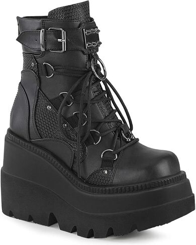 Demonia Women's Shaker-60 Black Vegan Leather Ankle Boots in Saudi Arabia