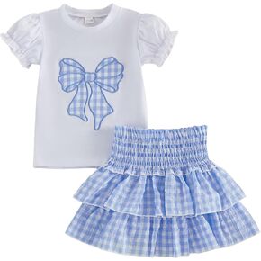 Kuriozud Little Toddler Girl Fall Clothes Shirts Smocked Layered Skirts Set | Little Toddler Girl Outfit for Fall Photoshoot, Visit the Pumpkin Patch, Family Gathering, Halloween Gift，Thanksgiving Gift in Saudi Arabia
